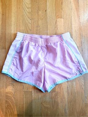 Raya Sun Pink Athletic Shorts with Teal Trim Elastic Waistband and Liner | Large